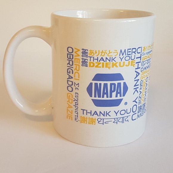 Set of 2 Vintage NAPA Autoparts Promotional Mugs Teacups "Thank You" Languages - Picture 8 of 13
